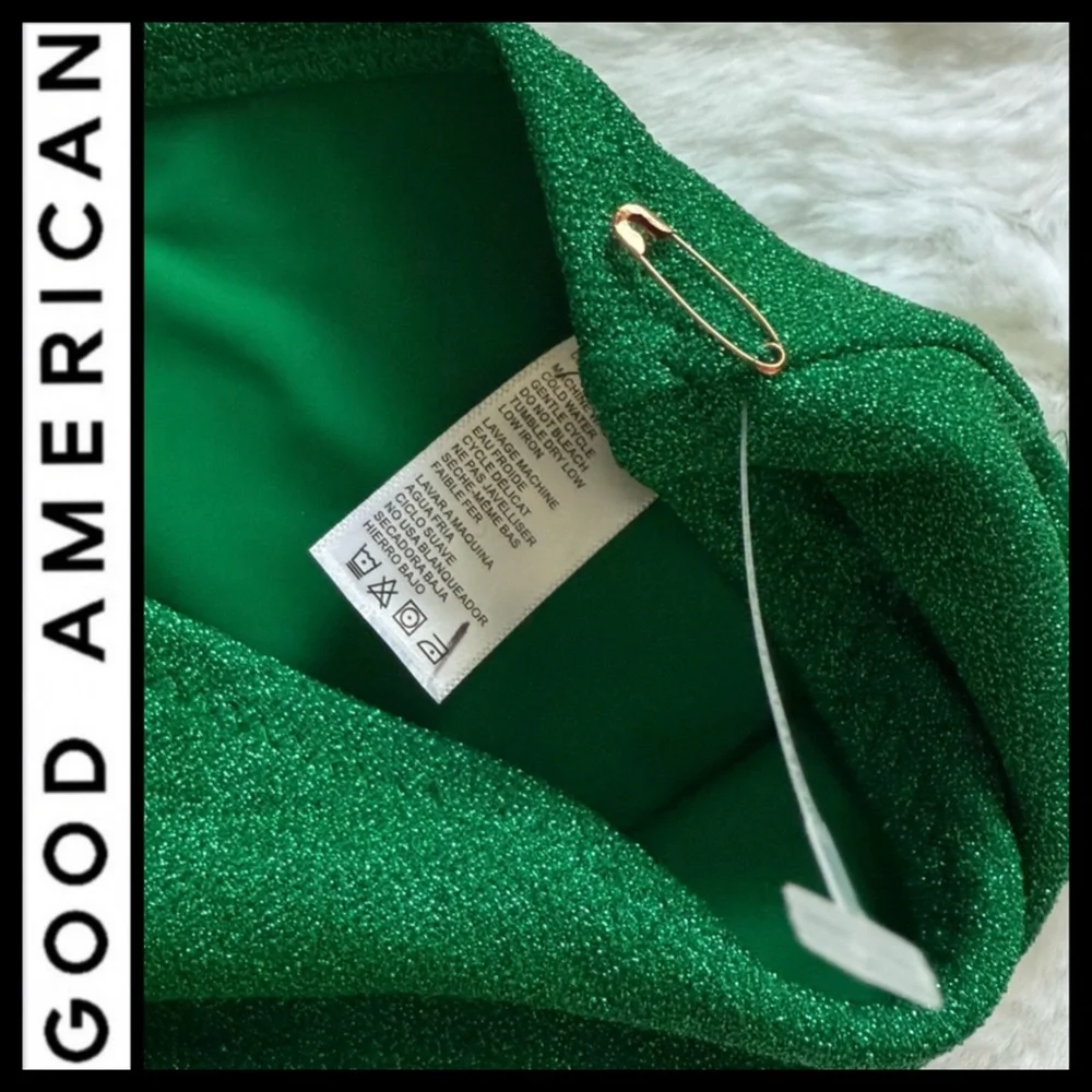 NWOT Good American High Waist Metallic Summer Green Bikini Bottoms(only)